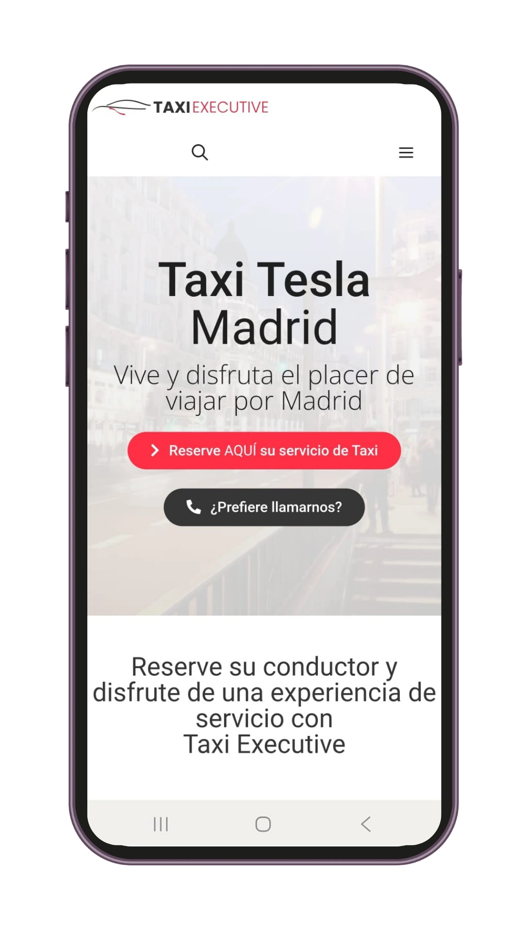 Landing page taxi tesla madrid